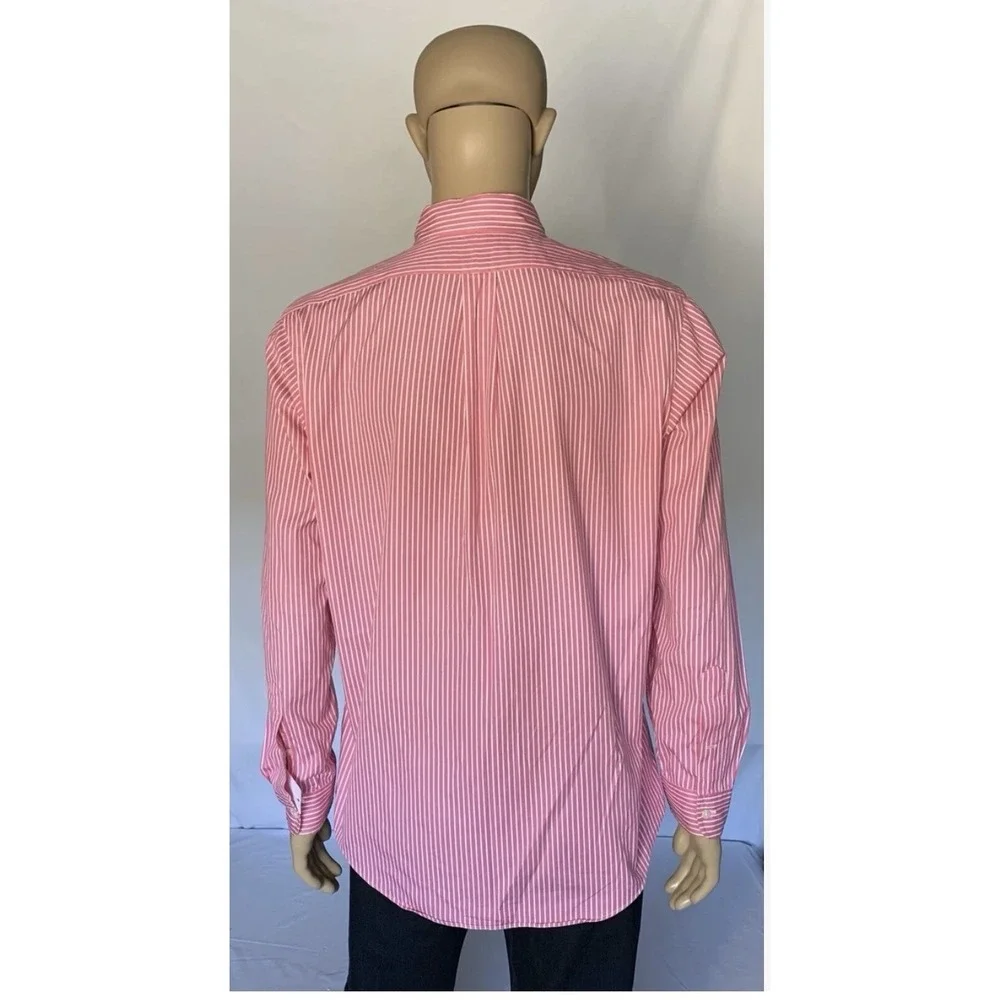 Ralph Lauren Shirt Boys Button Down XL (18-20) Pink White Striped Blue Pony Logo